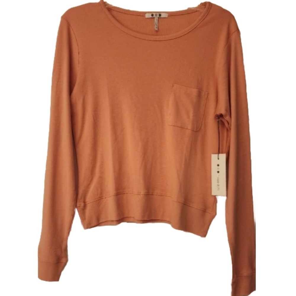 Three Dots Long Sleeve Scoopneck Top in orange Size SM - Picture 2 of 9